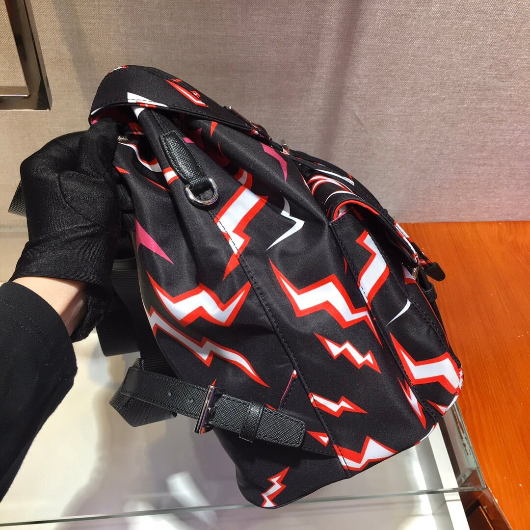 Prada Lightning Print Nylon Large Backpack 1BZ811