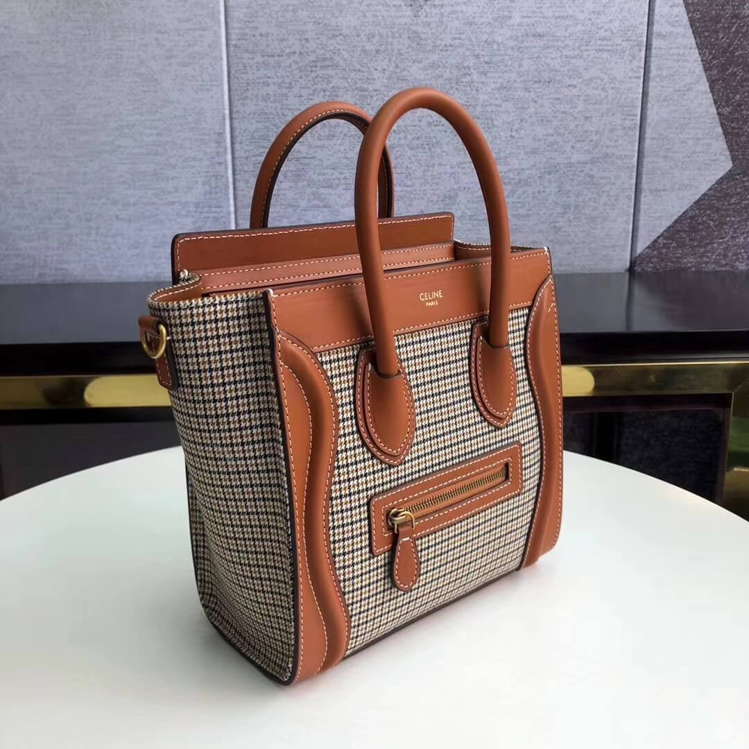 Celine Nano Luggage Bag In Tweed And Smooth Calfskin 189242