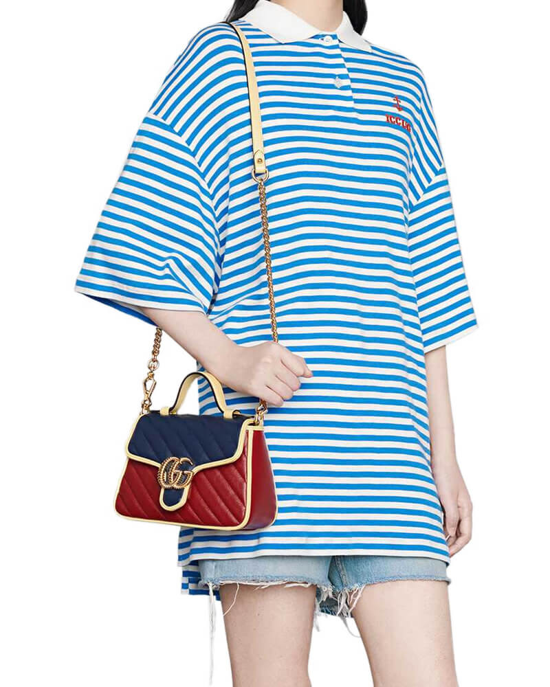 Gucci GG Marmont Mini Bag 583571 Blue and Red Leather