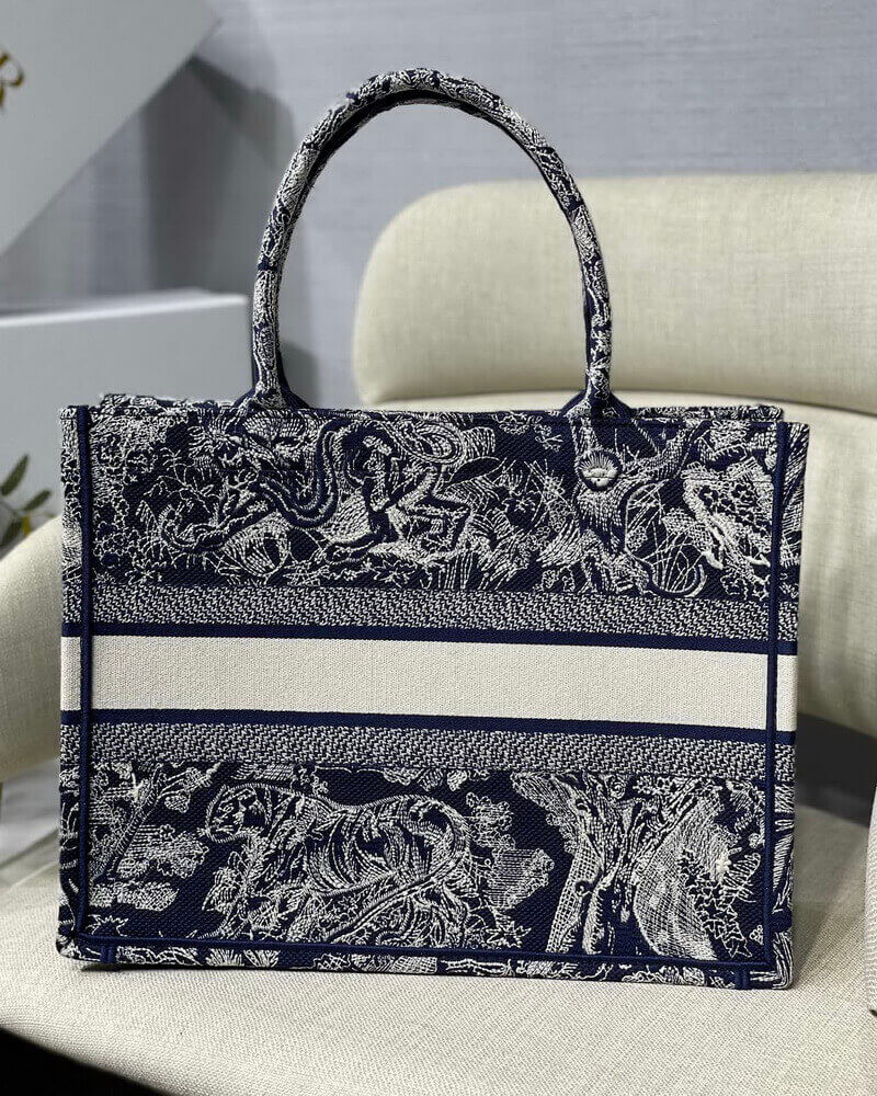 Dior Small Book Tote Blue Toile de Jouy Reverse Embroidery M1296