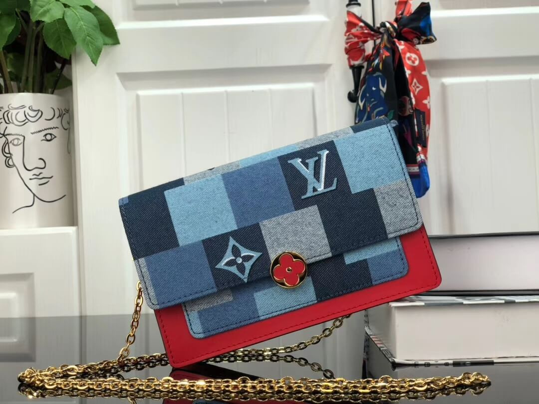 Louis Vuitton Monogram Denim Canvas Flore Chain Wallet M69036