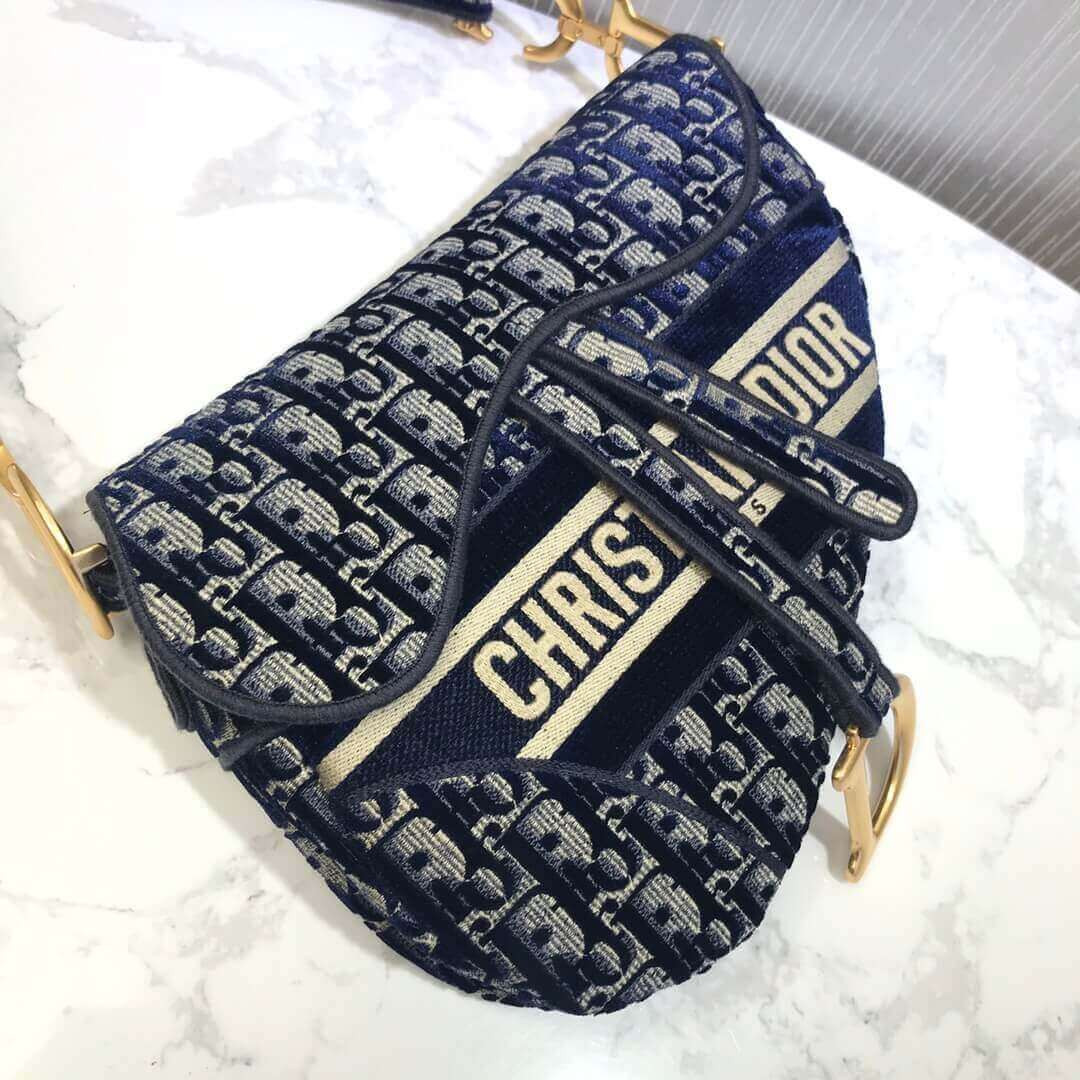 Dior Oblique Embroidered Velvet Saddle Bag M0446C
