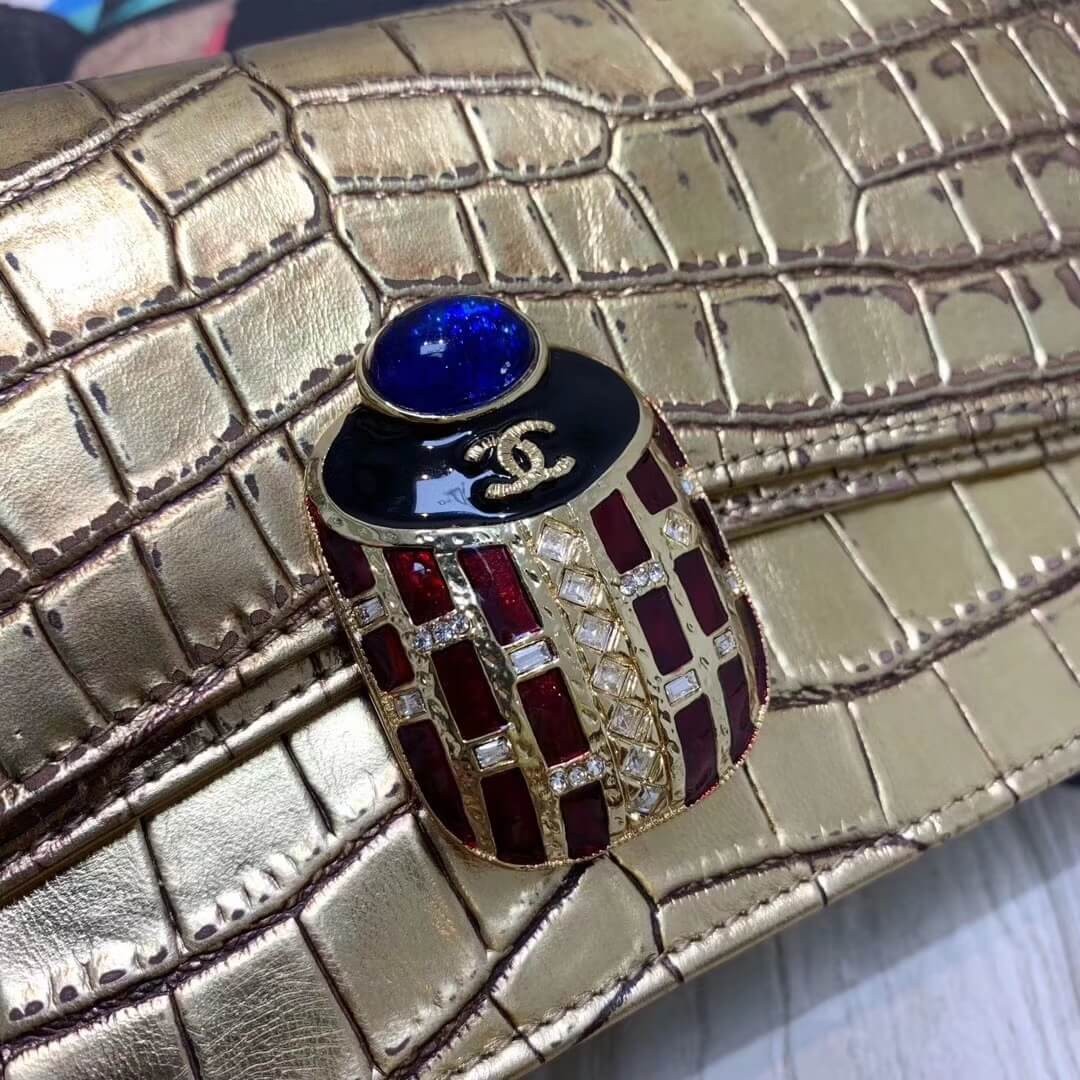 Chanel Metallic Crocodile Embossed Clutch AS0857