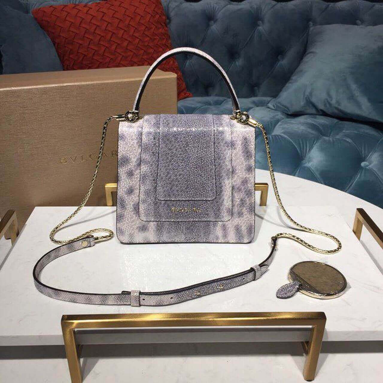 Bvlgari Serpenti Forever Crossbody Top Handle Bag 18cm in Karung Skin 284537 White