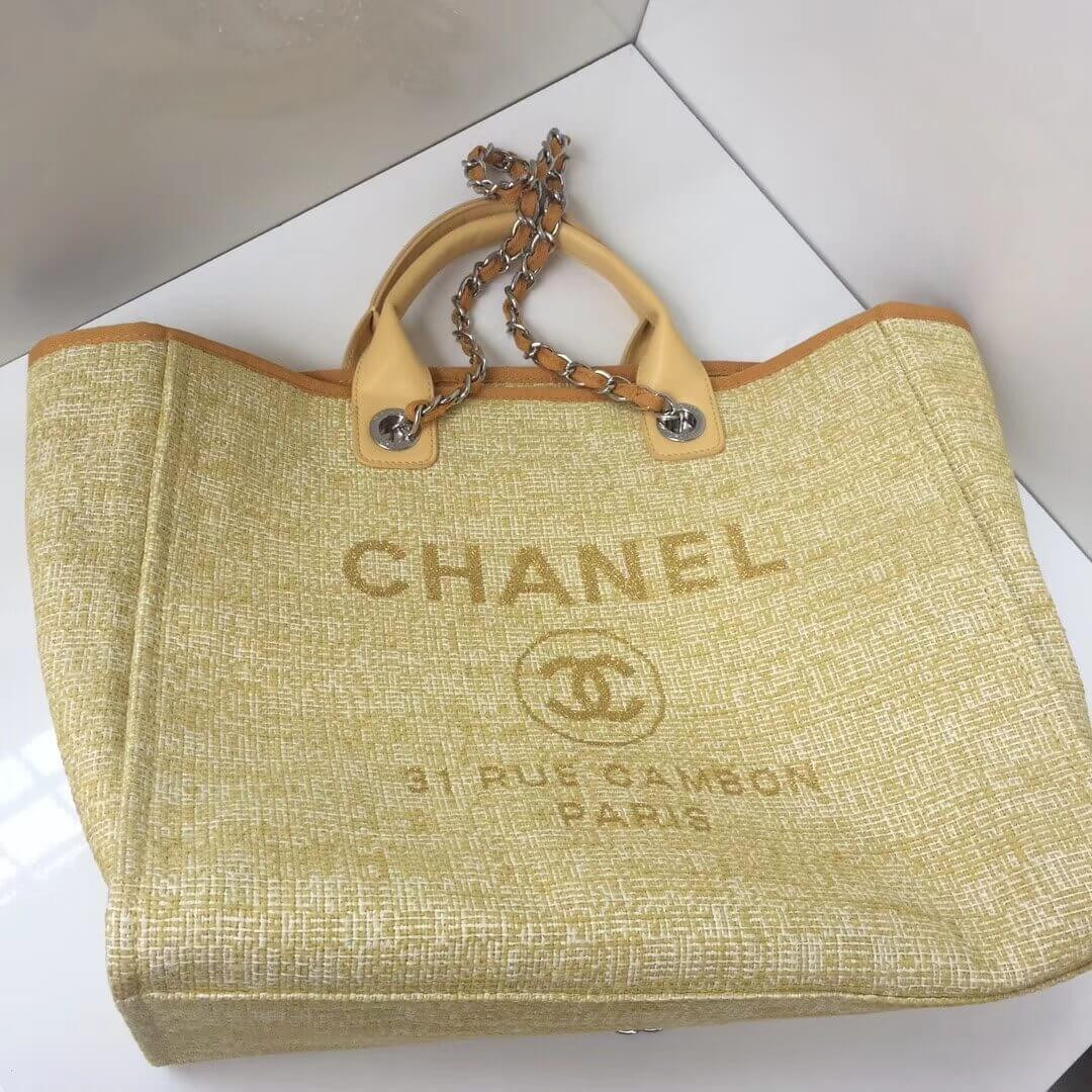 Chanel Deauville Tote 38cm Canvas Bag A66941 Apricot/Gold