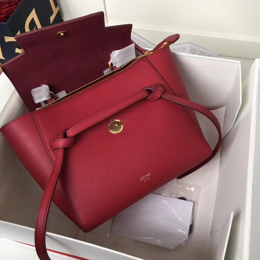 Celine Micro Belt Bag In Grained Calfskin 189153 Ruby