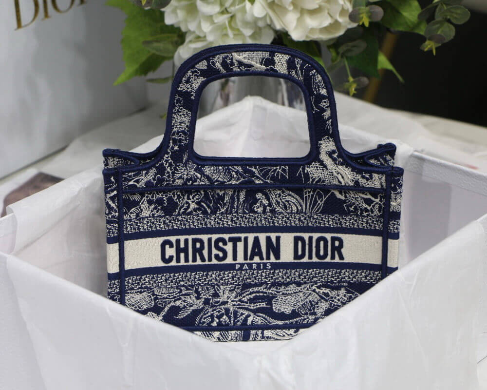 Dior Mini Book Tote Blue Toile de Jouy Reverse Embroidery M1271