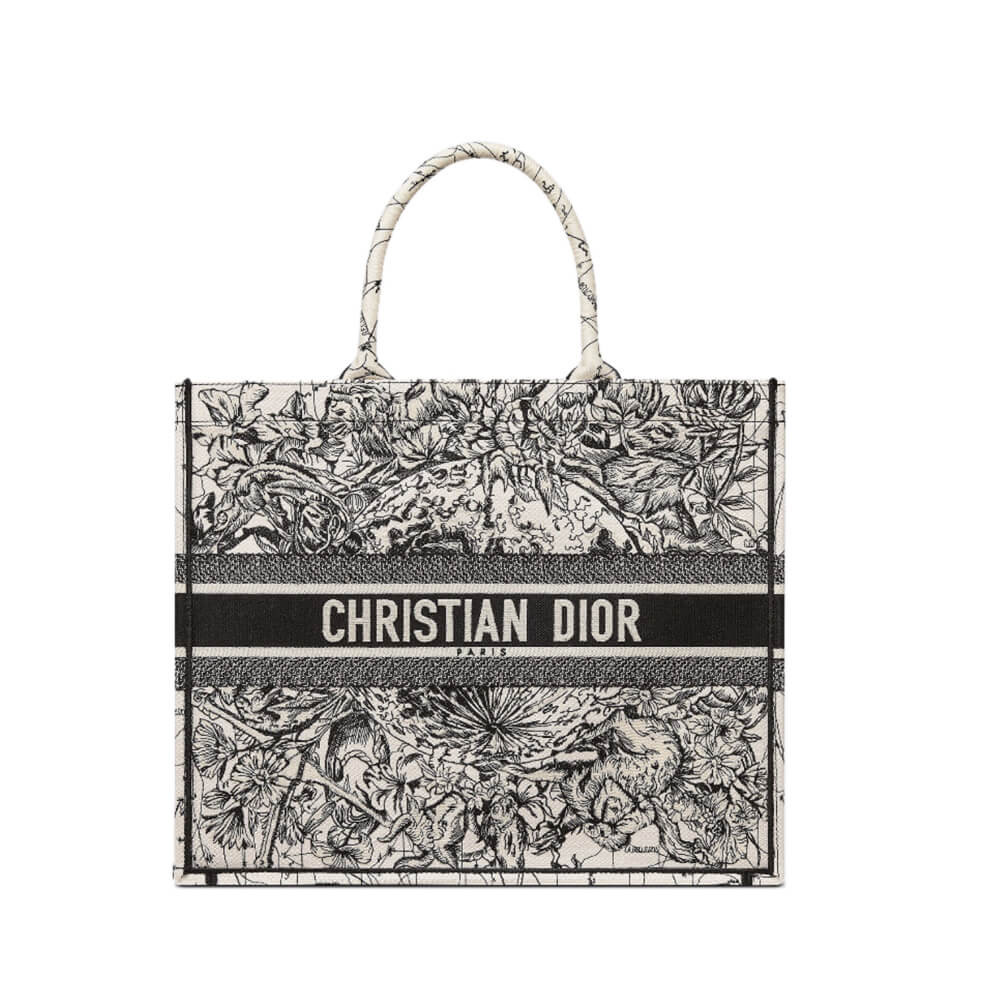 Dior Small Book Tote in Latte Multicolor Zodiac Embroidery M1296