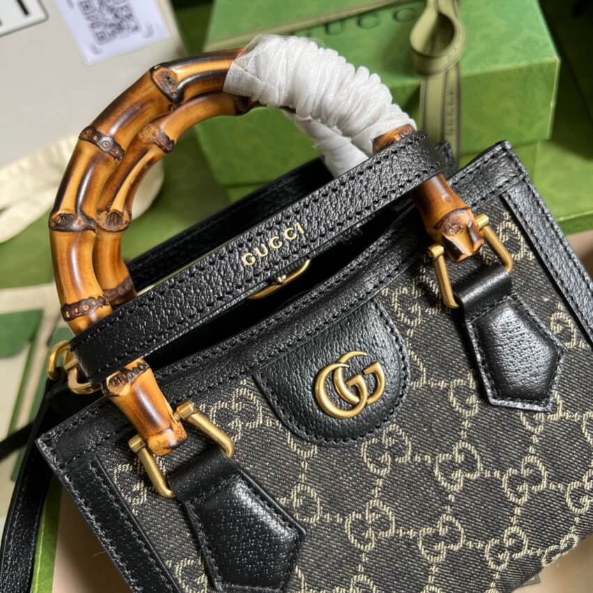 Gucci Diana Mini Tote Bag 655661 in Black Denim