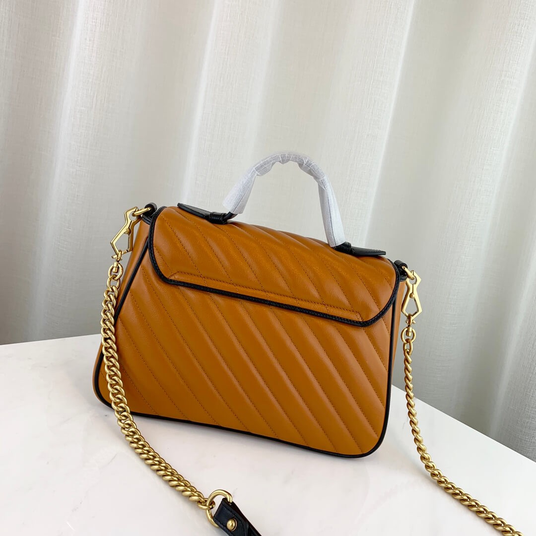 Gucci GG Marmont Small Top Handle Bag 498110 Cognac