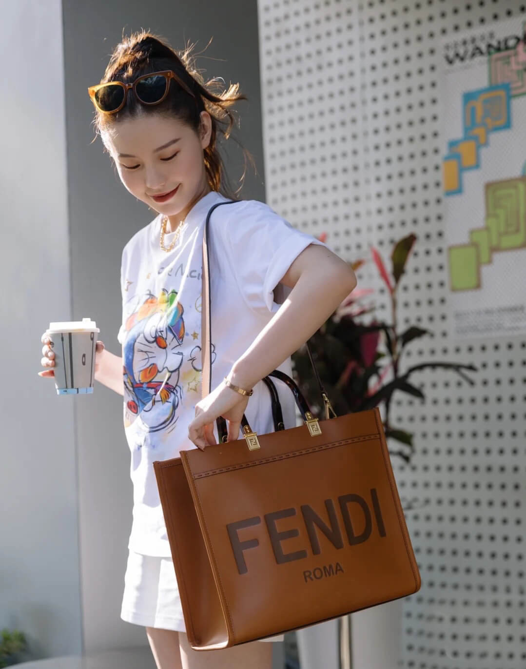 Fendi Medium Sunshine Shopper 8BH386 Brown