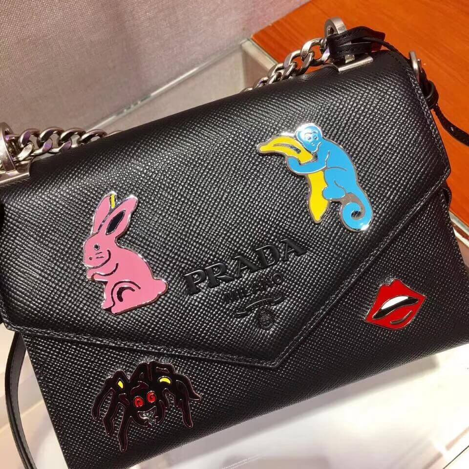 Prada Decal Rabbit Monochrome Logo Shoulder Bag 1BD127