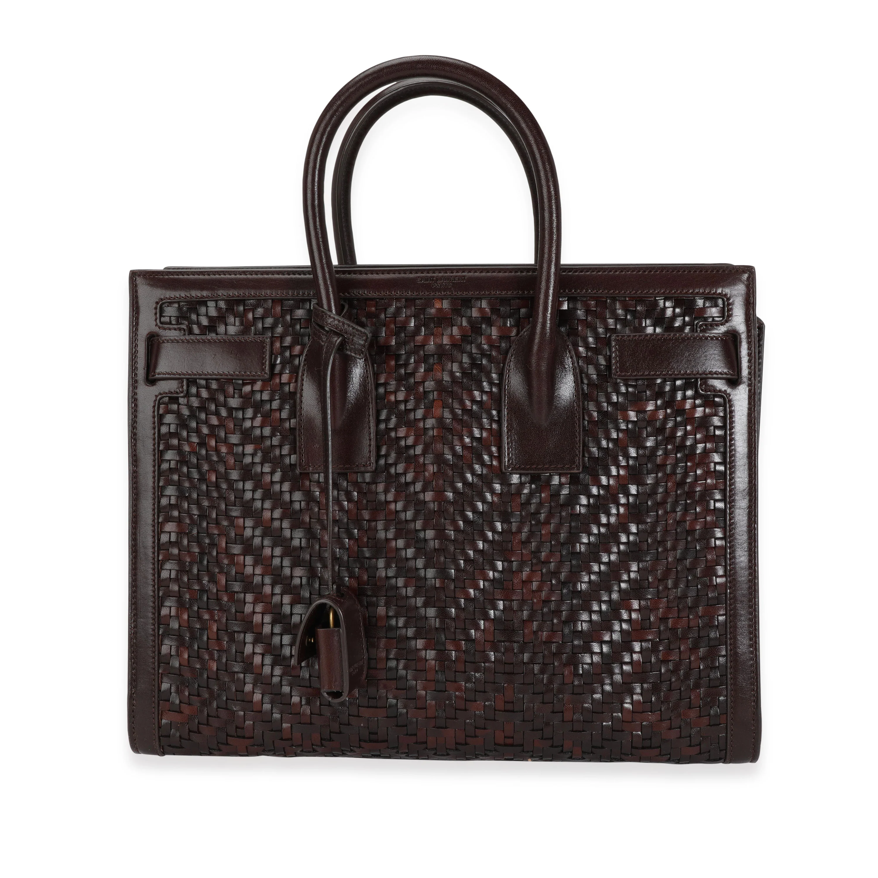 Saint Laurent Brown Woven Leather Small Sac De Jour