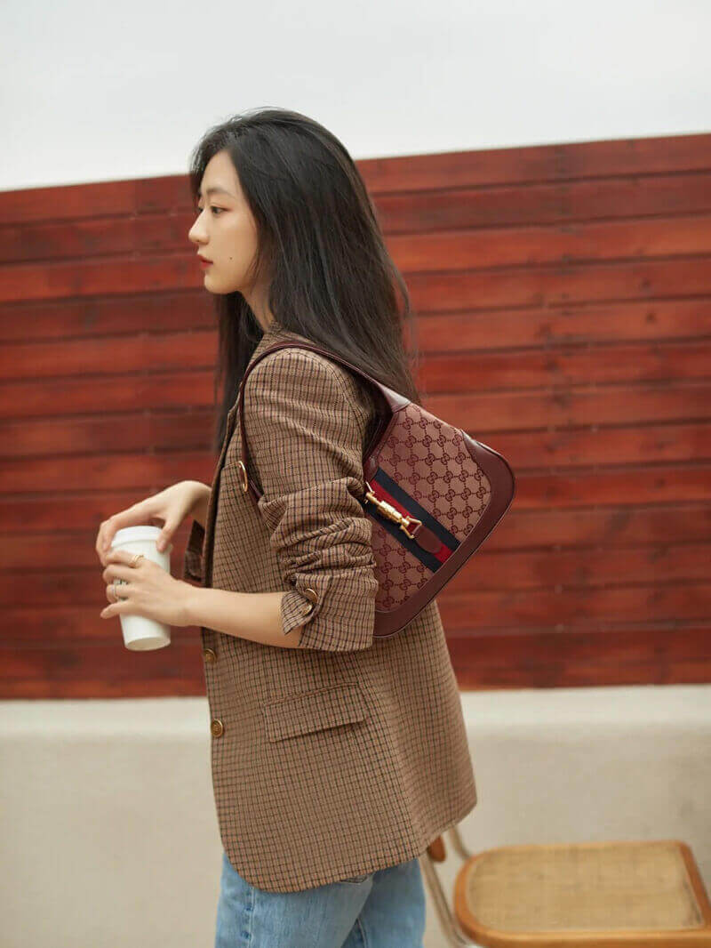 Gucci Jackie 1961 Small Shoulder Bag 636706 in Burgundy GG Canvas