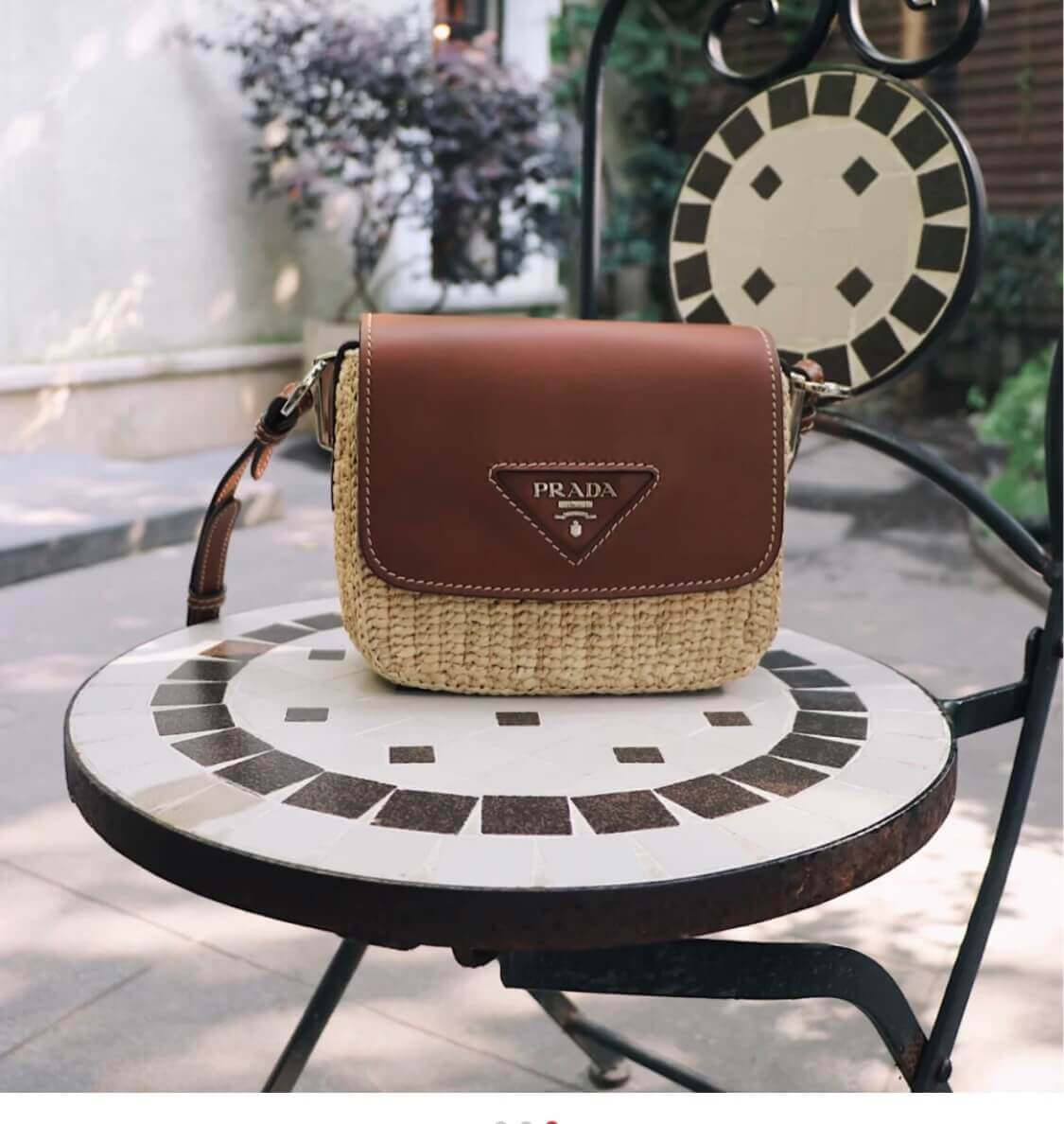 Prada Raffia and Leather Shoulder Bag 1BD243