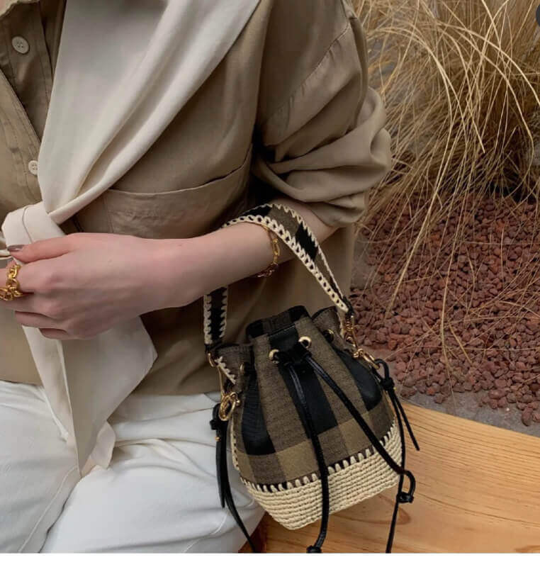 Fendi Brown Mon Tresor Mini Canvas & Raffia Bucket Bag 2028