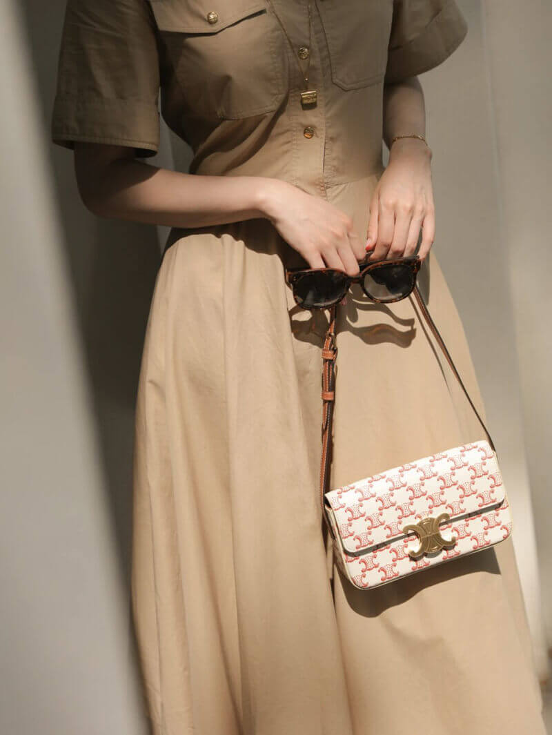 Celine Triomphe Shoulder Bag In Triomphe Canvas and Calfskin 194142