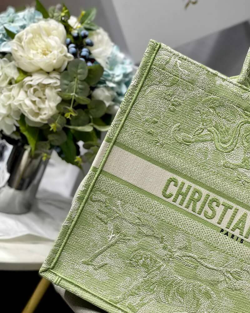 Dior Book Tote Lime Toile de Jouy Reverse Embroidery M1286