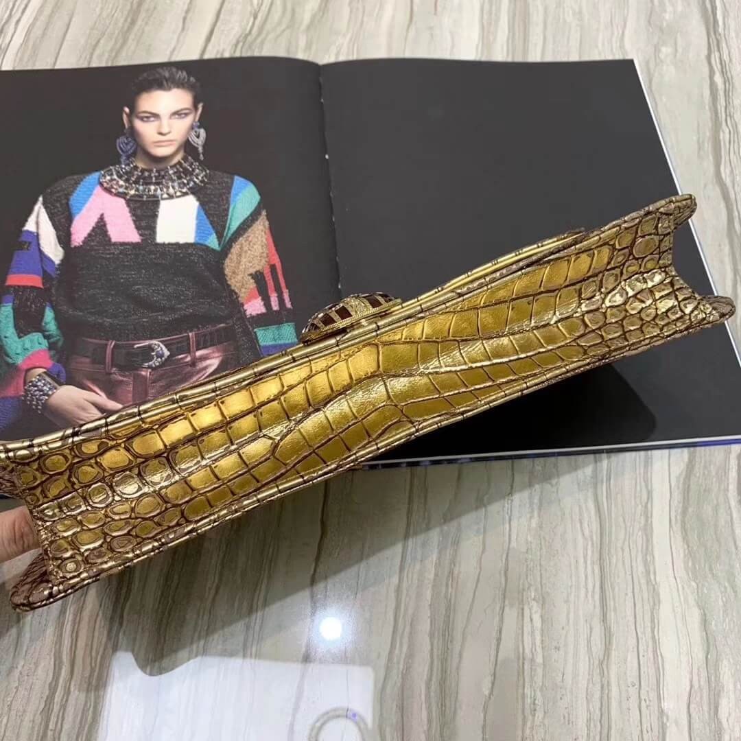 Chanel Metallic Crocodile Embossed Clutch AS0857