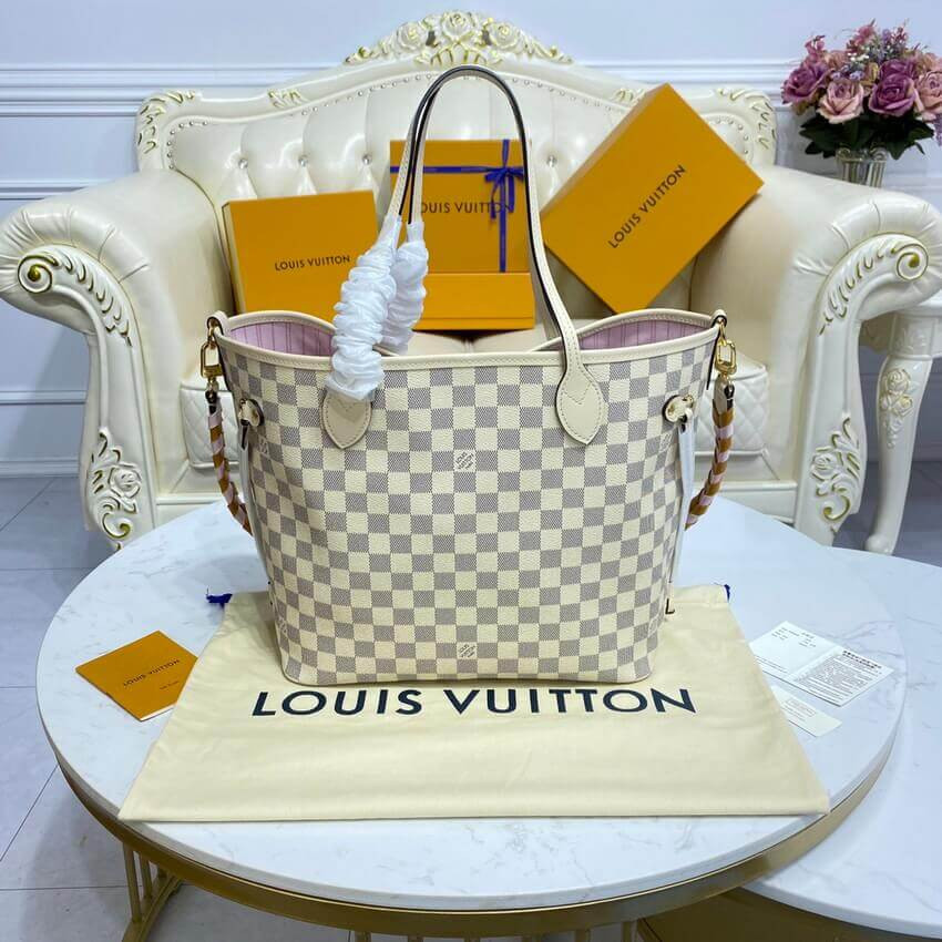 Louis Vuitton Damier Azur Neverfull MM N45295 Pink