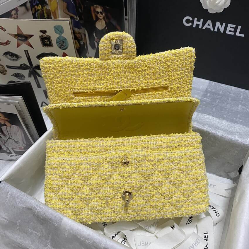 Chanel  Classic Flap Bag in Yellow Tweed 1112