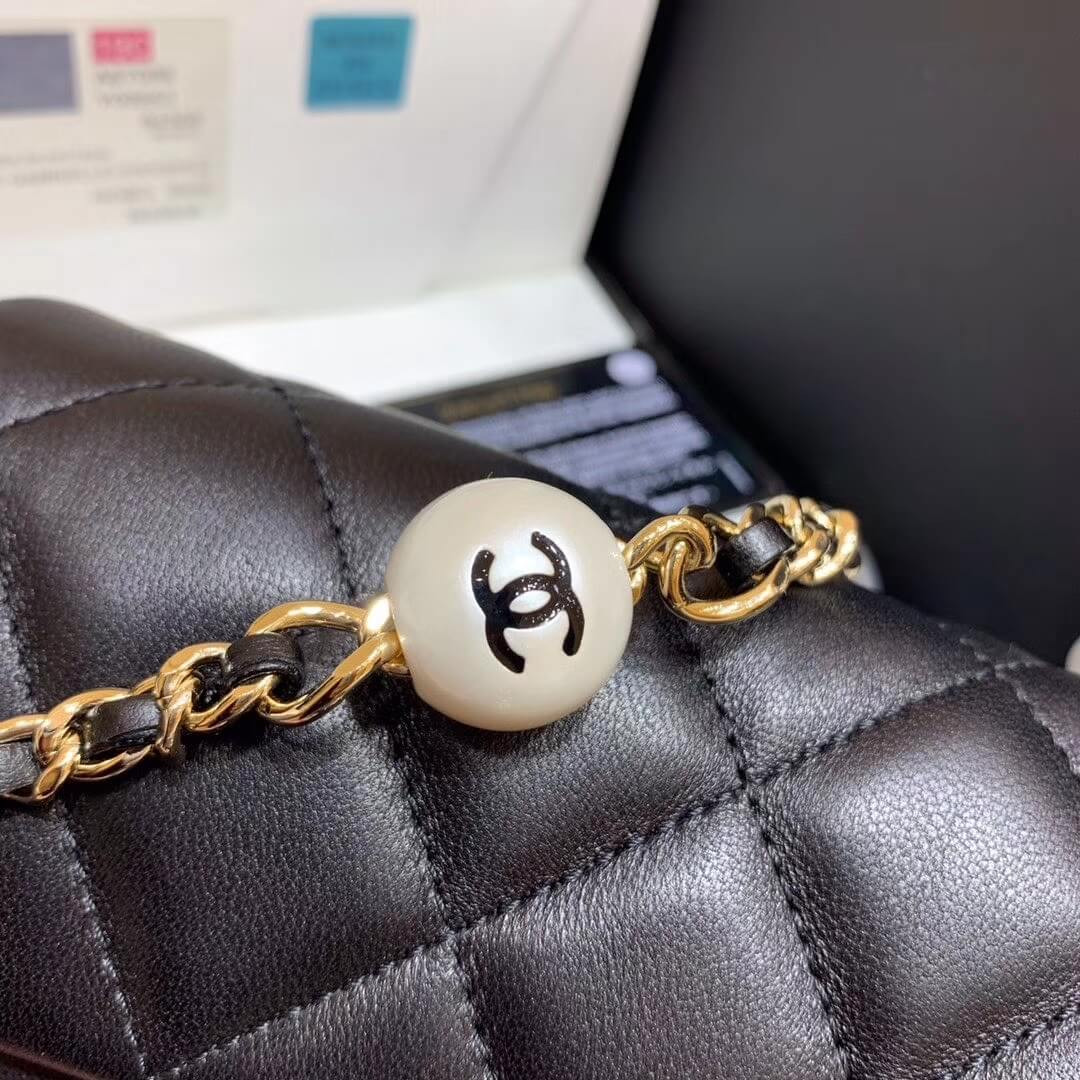 Chanel Small Pearl Logo Strap Flap Bag AS1436 Black