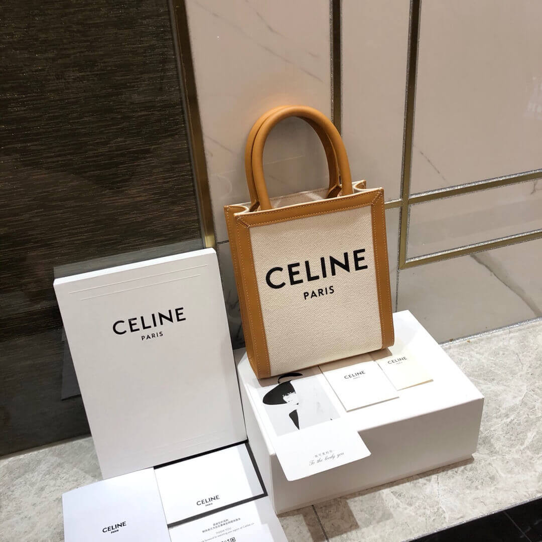 Celine Mini Vertical Cabas  In Canvas and Calfskin 193302