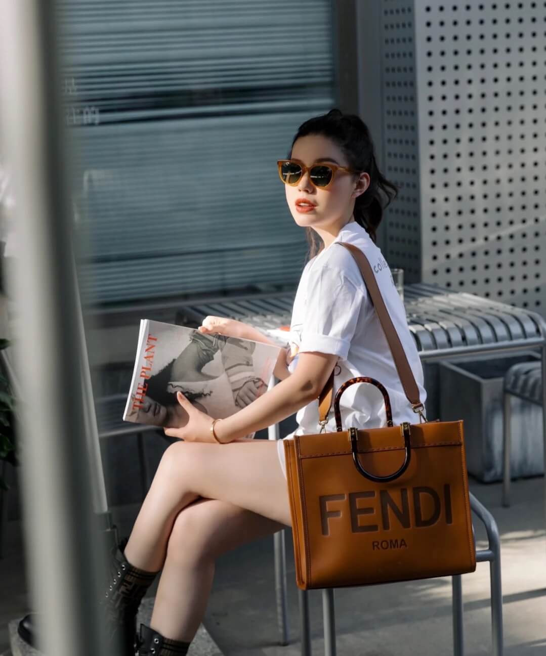 Fendi Medium Sunshine Shopper 8BH386 Brown