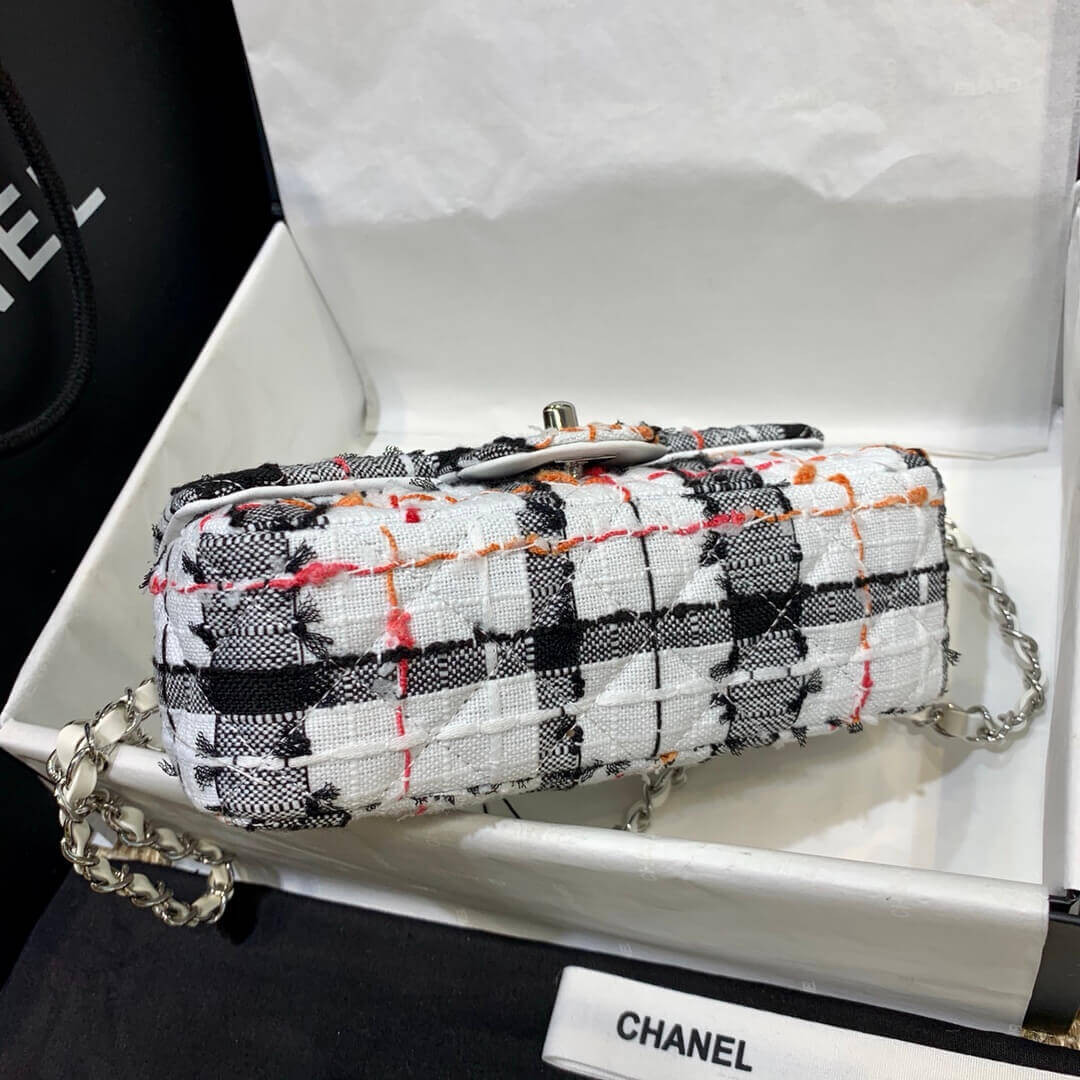 Chanel Tweed 20cm Classic Flap Bag A01116 White/Black