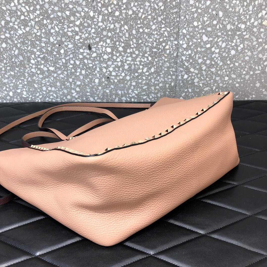 Valentino Garavani Medium Double Rockstud Reversible Tote Bag 0067J Apricot/Burgundy