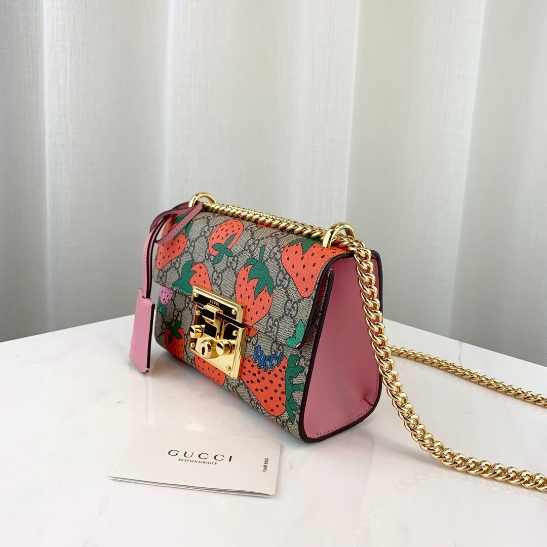 Gucci Padlock GG Strawberry Small Shoulder Bag 409487