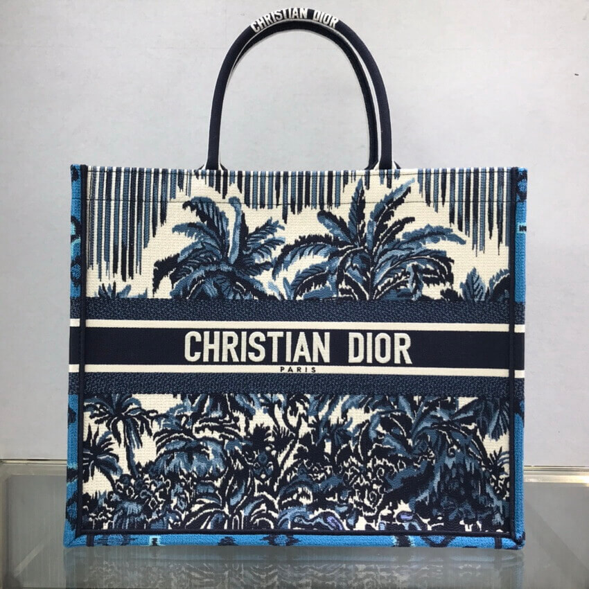 Dior Book Tote in Blue Palms Embroidery M1286