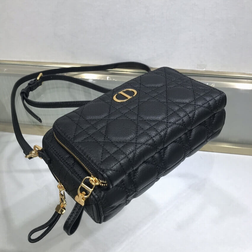 Dior Caro Double Pouch Black Supple Cannage Calfskin M9237