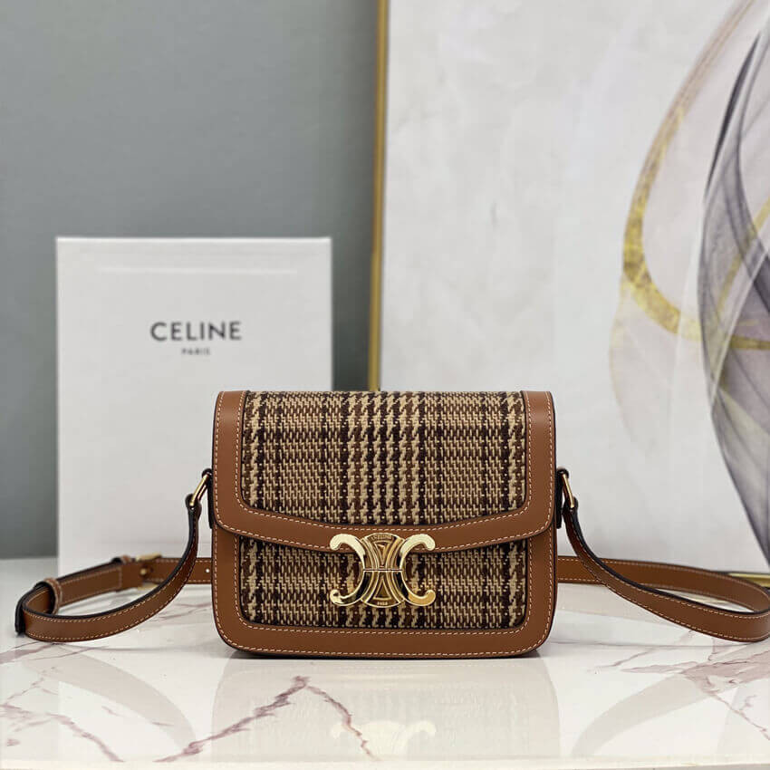 Celie Teen Triomphe Bag in Triomphe Textile and Calfskin 188882 Brown/Tan