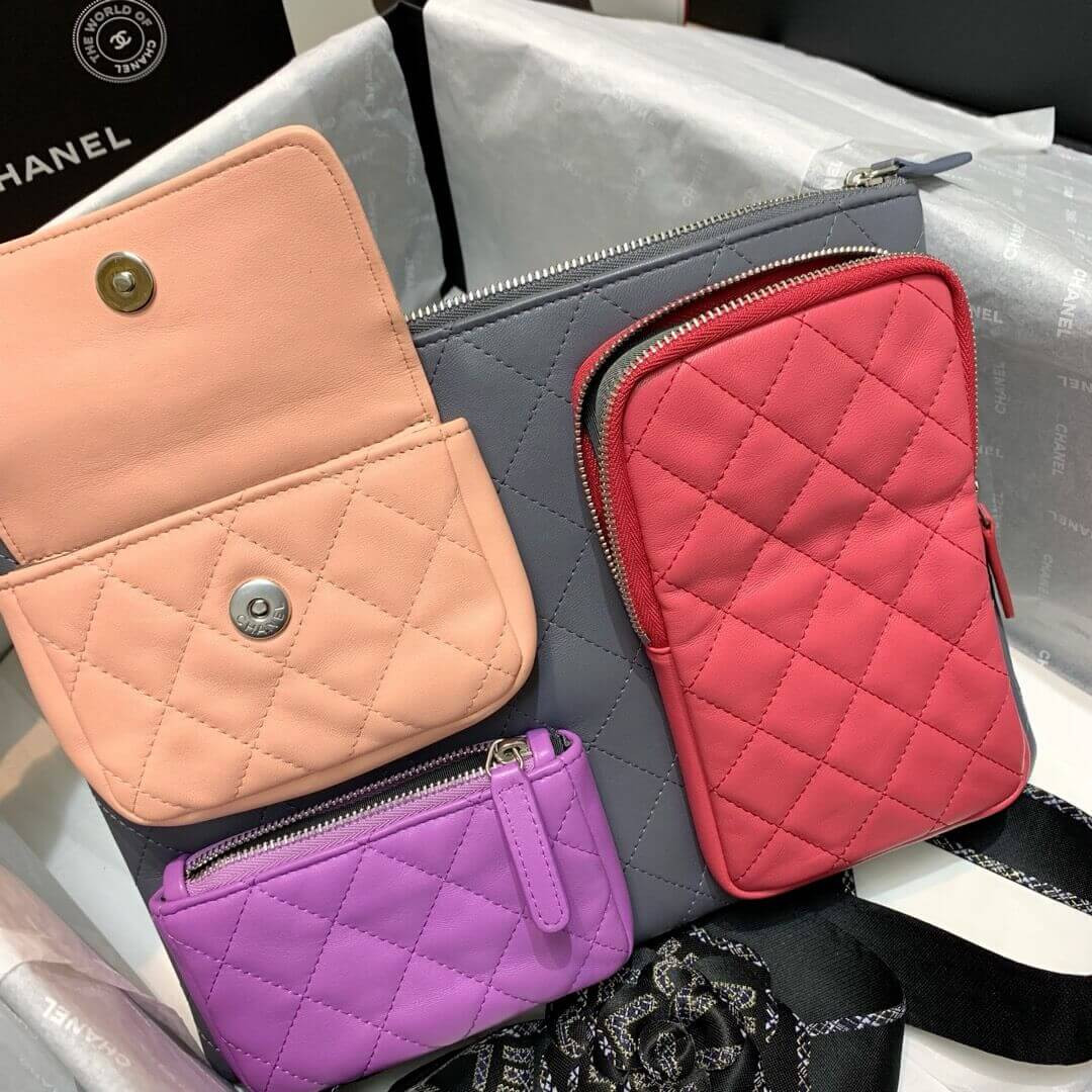 Chanel Lambskin Cases with Accessories AP1054 Gray, Pink, Purple & Light Pink