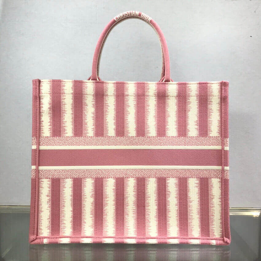 Dior Book Tote Pink D-Stripes Embroidery M1286