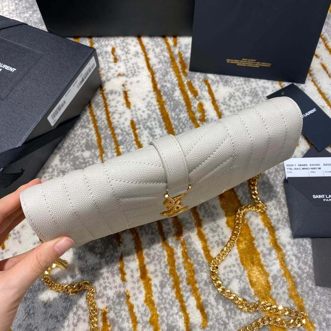 YSL Saint Laurent Monogram Chain Wallet In Mix Matelasse Grain Leather 620280