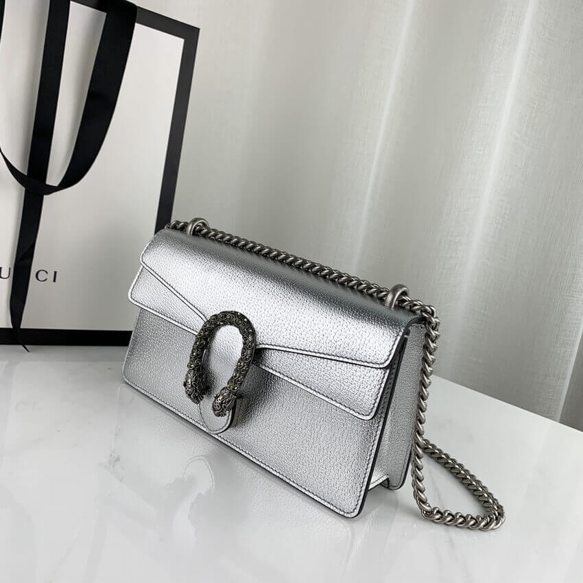 Gucci Dionysus Small Shoulder Bag in Silver Lame Leather 499623