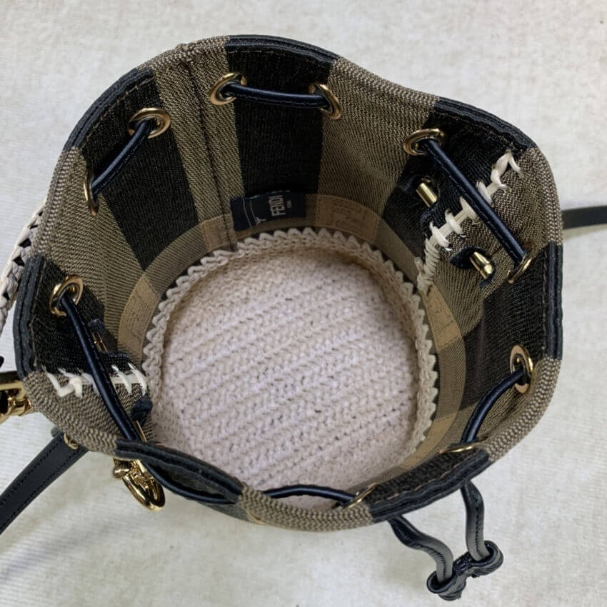 Fendi Brown Mon Tresor Mini Canvas & Raffia Bucket Bag 2028