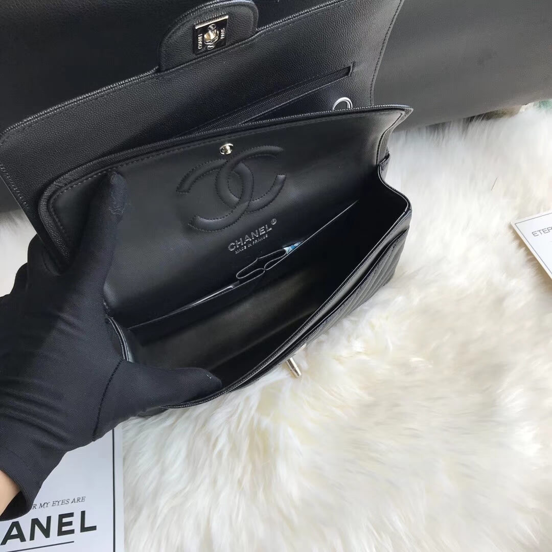 Chanel Chevron Caviar Calfskin Classic Flap Bag A01112 Black