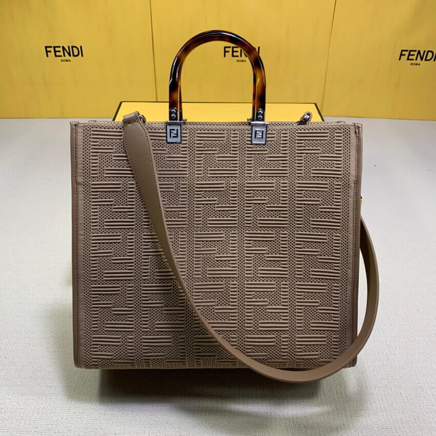 Fendi Medium Sunshine Tote Bag in Apricot FF Fabric 8BH386