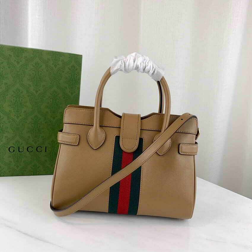 Gucci Small Top Handle Bag with Double G in Brown Leather 658450