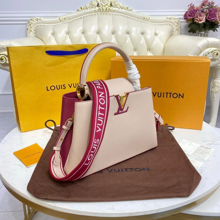 Louis Vuitton Capucines MM M58610 Eggshell/Lie de Vin Red