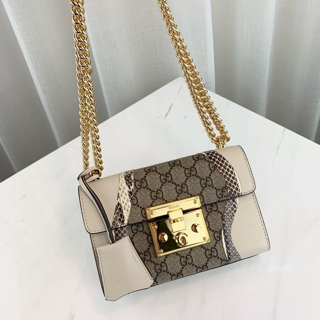Gucci Padlock Snakeskin Small Shoulder Bag 432182 White