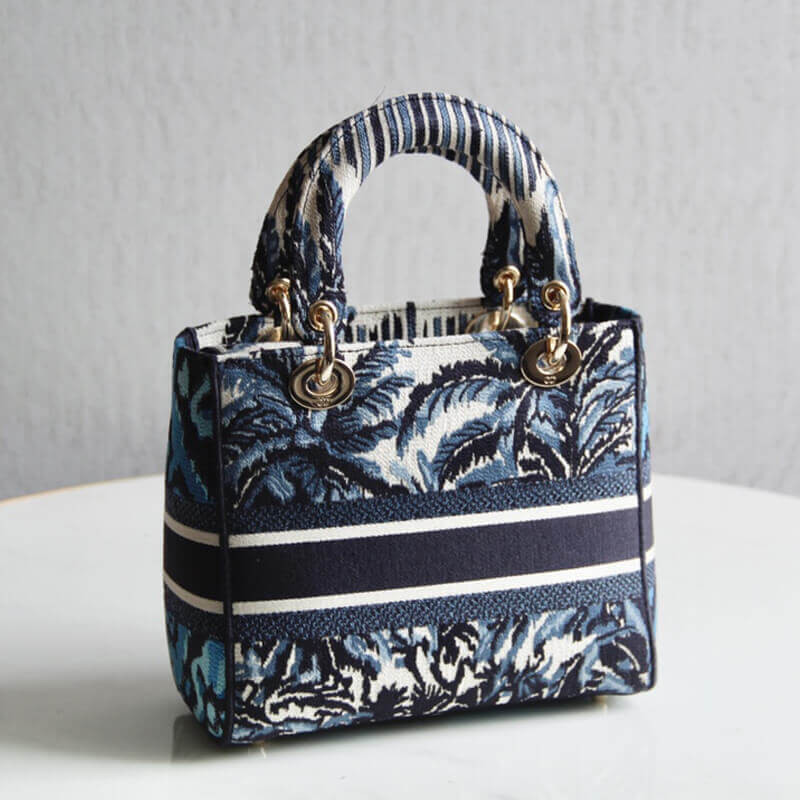 Dior Medium Blue Alms Embroidery Lady D-Lite Bag M0565