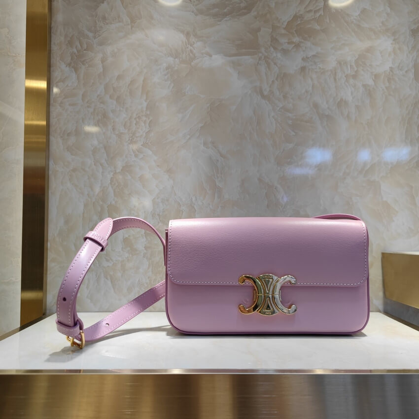 Celine Triomphe Shoulder Bag In Shiny Calfskin 194143 Lavender Grey