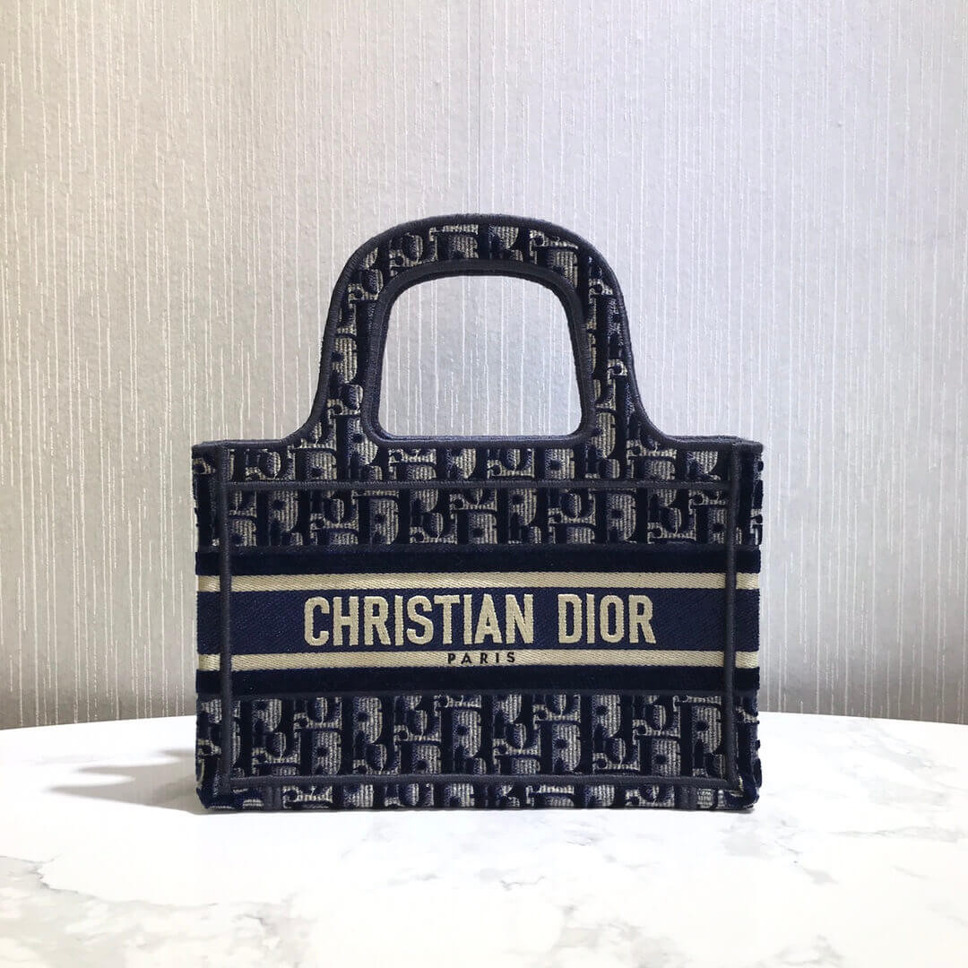 Dior Oblique Embroidered Velvet Mini Book Tote S5475Z