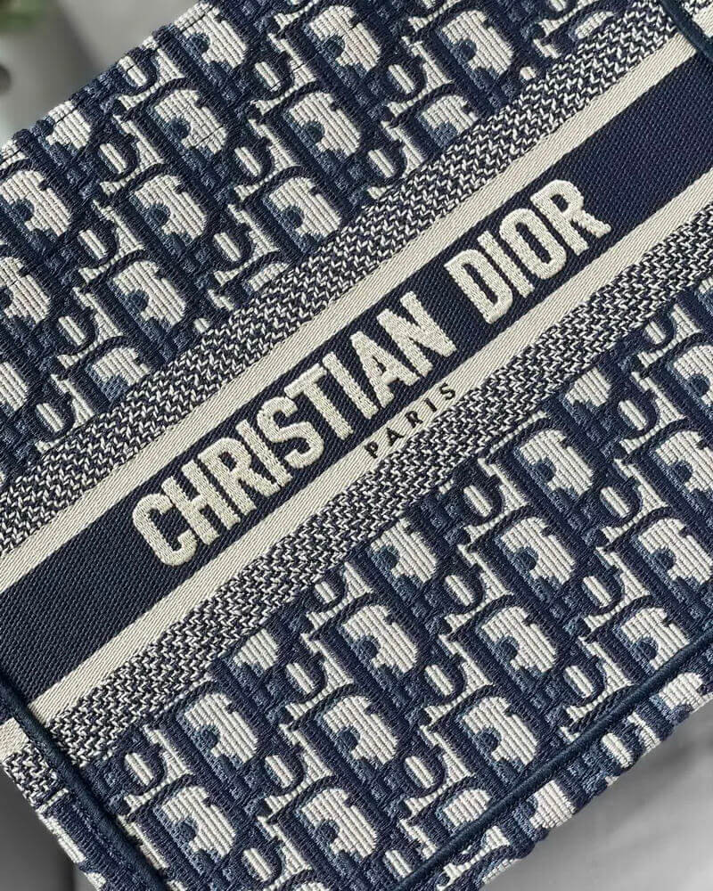 Christian Dior Small Book Tote Bag 26cm Oblique Embroidery Blue