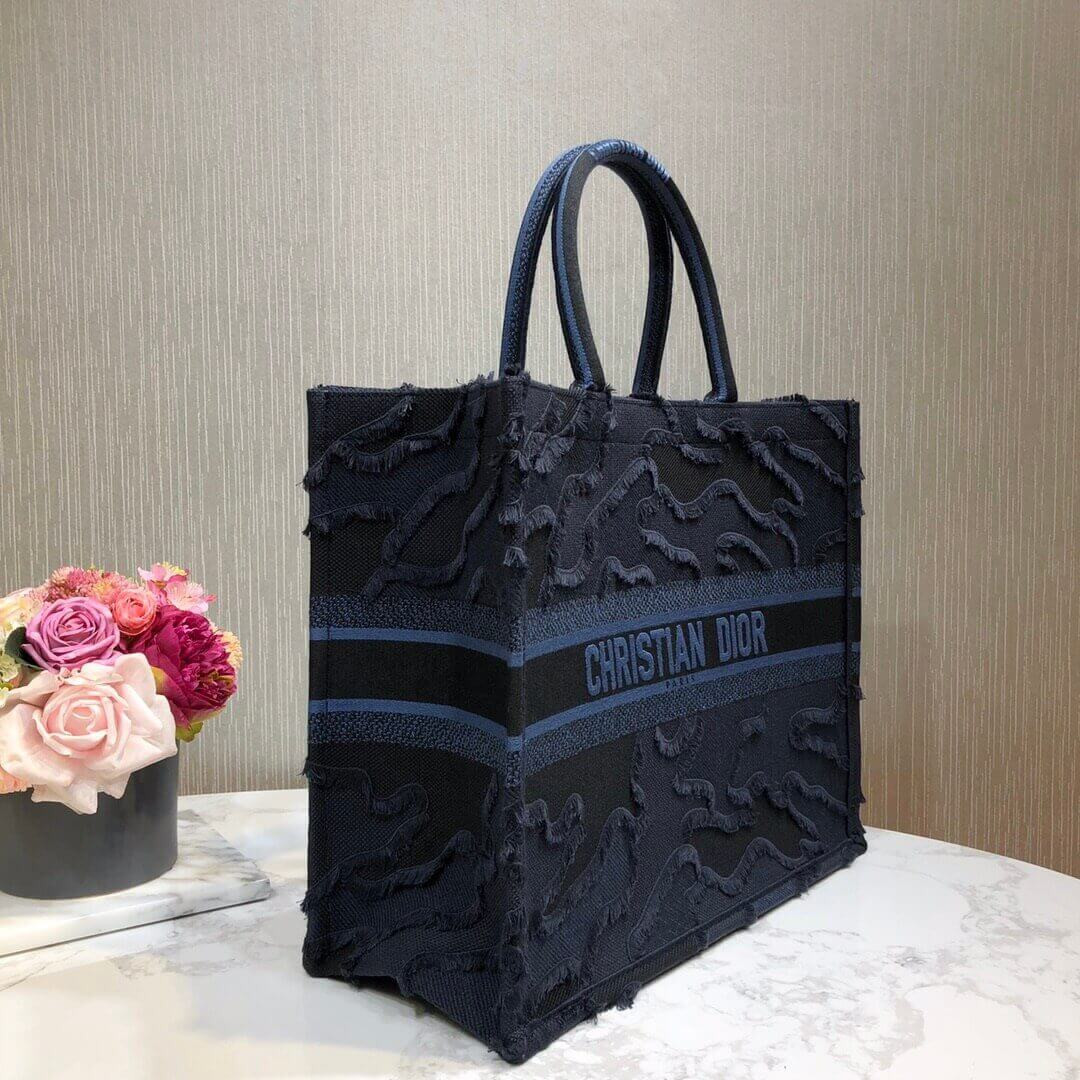 Christian Dior Book Tote Blue Camouflage Embroidery M1286