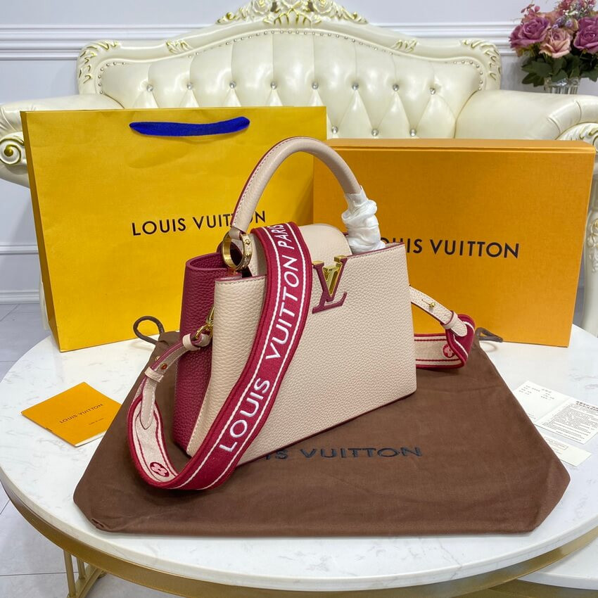 Louis Vuitton Capucines BB M59061 Eggshell/Lie de Vin Red